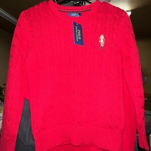 Polo Bear Red Cable Knit Sweater